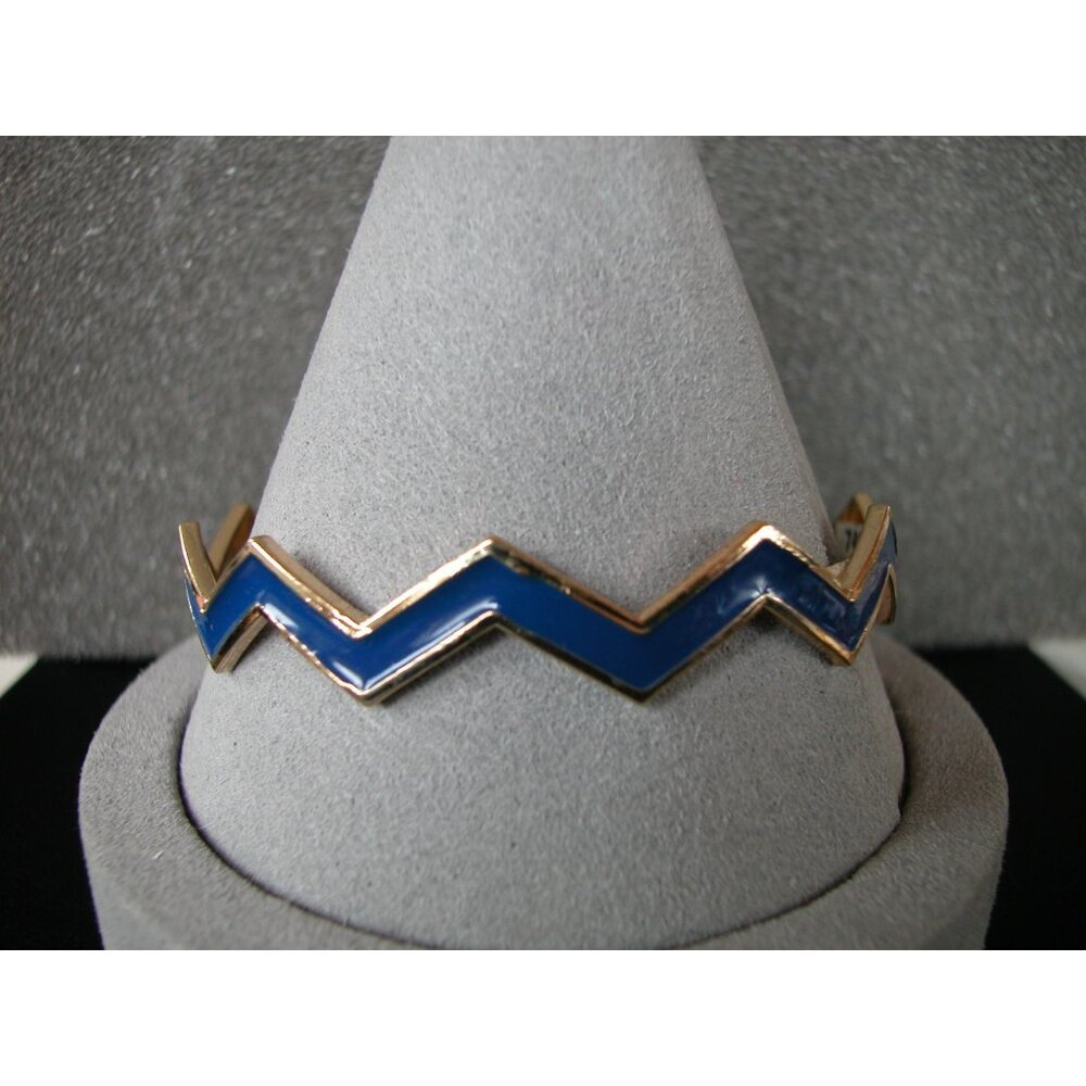 Blue & Gold Tone Zigzag Design Bangle Bracelet Size 8